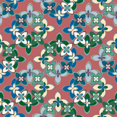 Çiçekler, vektör çizim ile çok renkli geometrik seamless modeli 