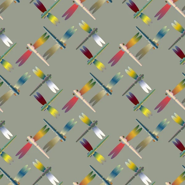 Dekorative Farbige Nahtlose Muster Mit Libellen Vektorillustration — Stockvektor