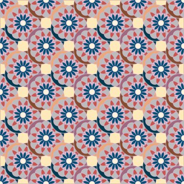 Çiçekler, vektör çizim ile çok renkli geometrik seamless modeli 