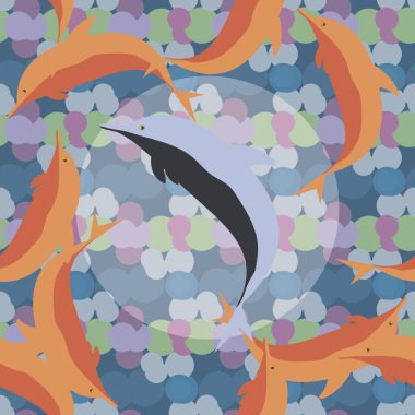 Yunuslar su altında çizim arka planı için bir sürü ile sorunsuz doku