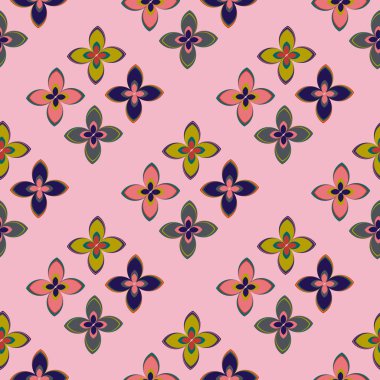 Çiçekler, vektör çizim ile çok renkli geometrik seamless modeli 