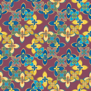 Çiçekler, vektör çizim ile çok renkli geometrik seamless modeli 