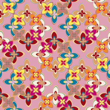 Çiçekler, vektör çizim ile çok renkli geometrik seamless modeli 