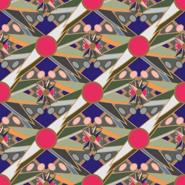 Çiçekler, vektör çizim ile çok renkli geometrik seamless modeli 