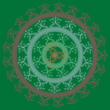 Basit renkli soyut mandala. Parlak dairesel süsleme basit şekiller oluşur. 