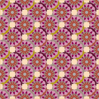 Çiçekler, vektör çizim ile çok renkli geometrik seamless modeli 