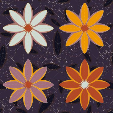 Çiçekler, vektör çizim ile çok renkli geometrik seamless modeli 