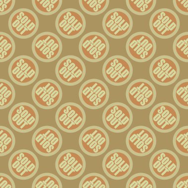 Satılan dışarı Dikişsiz desen metinle. Pop sanat tasarım ve renk doku ile yuvarlak başlık içinde alt yazı. Bir arka plan üzerinde etiket.