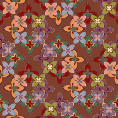 Çiçekler, vektör çizim ile çok renkli geometrik seamless modeli 