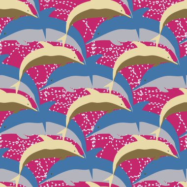 Yunuslar su altında çizim arka planı için bir sürü ile sorunsuz doku