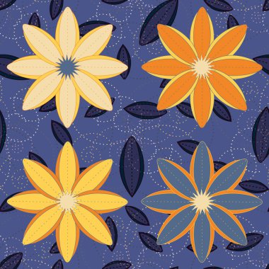 Çiçekler, vektör çizim ile çok renkli geometrik seamless modeli 