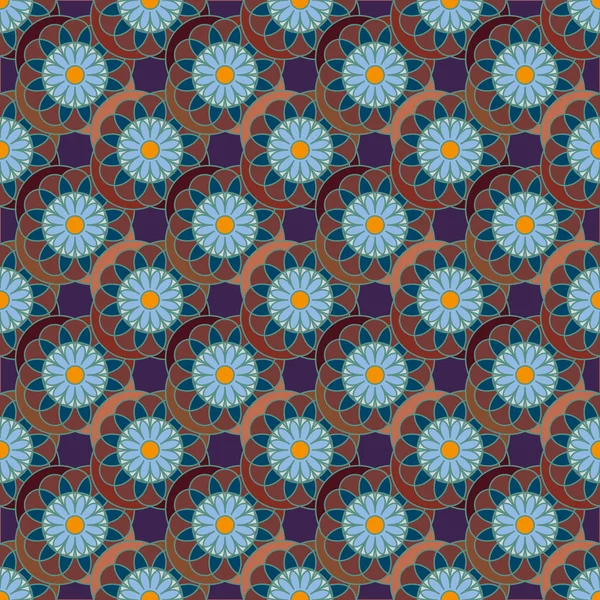 Patrón Geométrico Multicolor Sin Costura Con Flores Ilustración Vectorial — Vector de stock