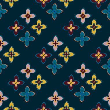 Çiçekler, vektör çizim ile çok renkli geometrik seamless modeli 
