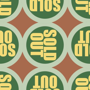 Satılan dışarı Dikişsiz desen metinle. Pop sanat tasarım ve renk doku ile yuvarlak başlık içinde alt yazı. Bir arka plan üzerinde etiket.