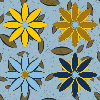 Çiçekler, vektör çizim ile çok renkli geometrik seamless modeli 