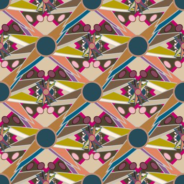 Çiçekler, vektör çizim ile çok renkli geometrik seamless modeli 