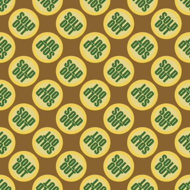 Satılan dışarı Dikişsiz desen metinle. Pop sanat tasarım ve renk doku ile yuvarlak başlık içinde alt yazı. Bir arka plan üzerinde etiket.