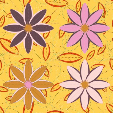 Çiçekler, vektör çizim ile çok renkli geometrik seamless modeli 