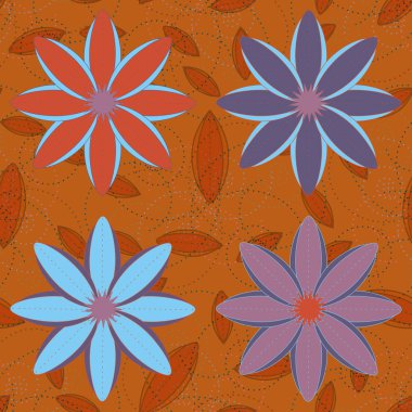 Çiçekler, vektör çizim ile çok renkli geometrik seamless modeli 