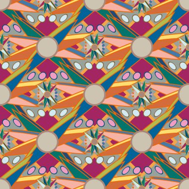 Çiçekler, vektör çizim ile çok renkli geometrik seamless modeli 