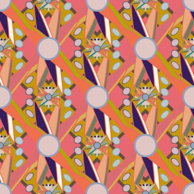 Çiçekler, vektör çizim ile çok renkli geometrik seamless modeli 