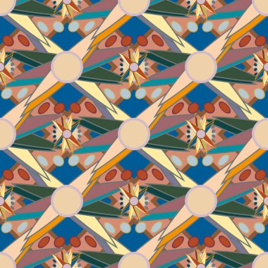 Çiçekler, vektör çizim ile çok renkli geometrik seamless modeli 