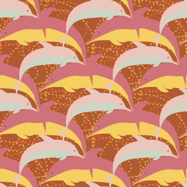 Yunuslar su altında çizim arka planı için bir sürü ile sorunsuz doku