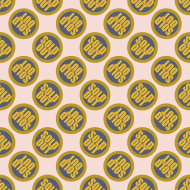 Satılan dışarı Dikişsiz desen metinle. Pop sanat tasarım ve renk doku ile yuvarlak başlık içinde alt yazı. Bir arka plan üzerinde etiket.