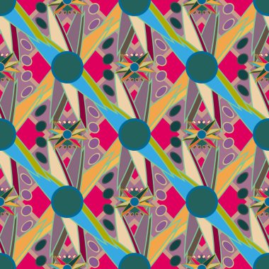 Çiçekler, vektör çizim ile çok renkli geometrik seamless modeli 