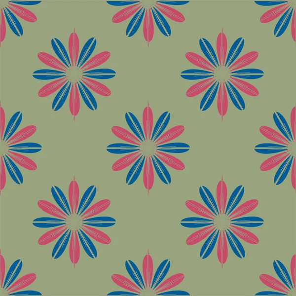 Geometriska Multicolor Sömlösa Mönster Med Blommor Vektorillustration — Stock vektor