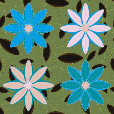 Çiçekler, vektör çizim ile çok renkli geometrik seamless modeli 