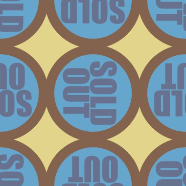 Satılan dışarı Dikişsiz desen metinle. Pop sanat tasarım ve renk doku ile yuvarlak başlık içinde alt yazı. Bir arka plan üzerinde etiket.