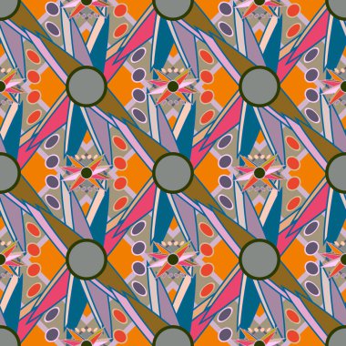 Çiçekler, vektör çizim ile çok renkli geometrik seamless modeli 