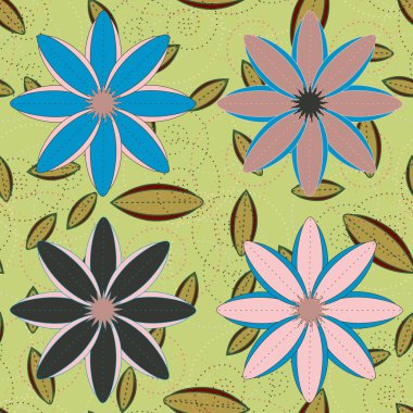 Çiçekler, vektör çizim ile çok renkli geometrik seamless modeli 