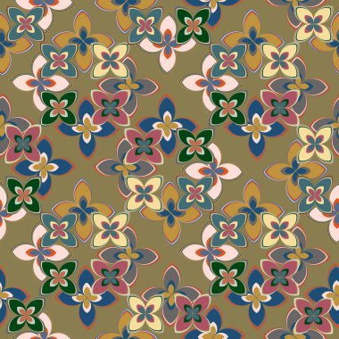 Çiçekler, vektör çizim ile çok renkli geometrik seamless modeli 