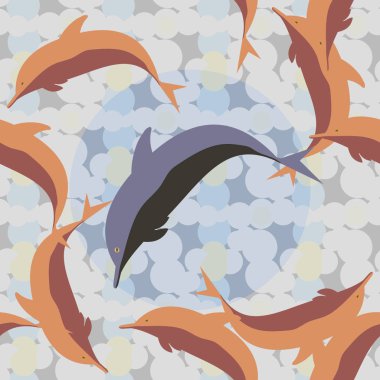 Yunuslar su altında çizim arka planı için bir sürü ile sorunsuz doku