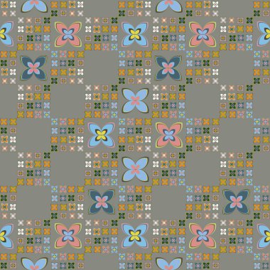 Çiçekler, vektör çizim ile çok renkli geometrik seamless modeli 