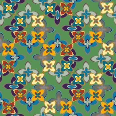 Çiçekler, vektör çizim ile çok renkli geometrik seamless modeli 