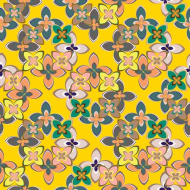 Çiçekler, vektör çizim ile çok renkli geometrik seamless modeli 
