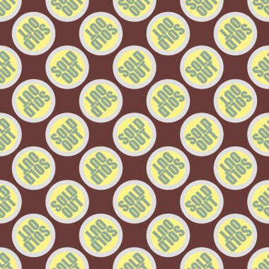 Satılan dışarı Dikişsiz desen metinle. Pop sanat tasarım ve renk doku ile yuvarlak başlık içinde alt yazı. Bir arka plan üzerinde etiket.