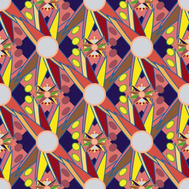 Çiçekler, vektör çizim ile çok renkli geometrik seamless modeli 