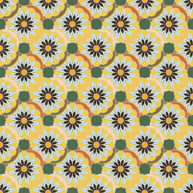 Çiçekler, vektör çizim ile çok renkli geometrik seamless modeli 