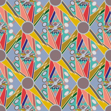 Çiçekler, vektör çizim ile çok renkli geometrik seamless modeli 