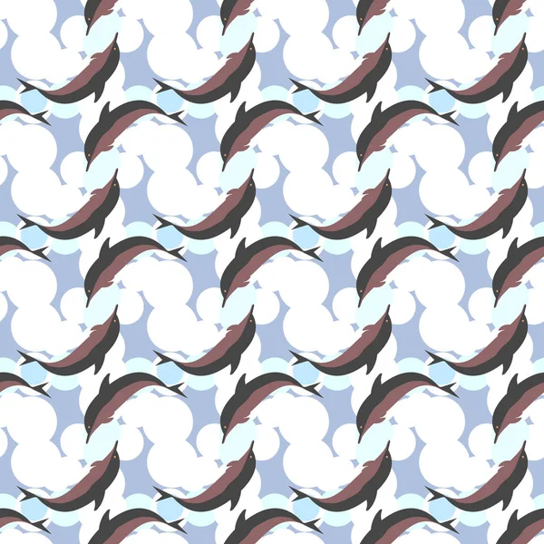 Бесшовная Текстура Стаей Дельфинов Водой Иллюстрация Заднем Плане — стоковый вектор