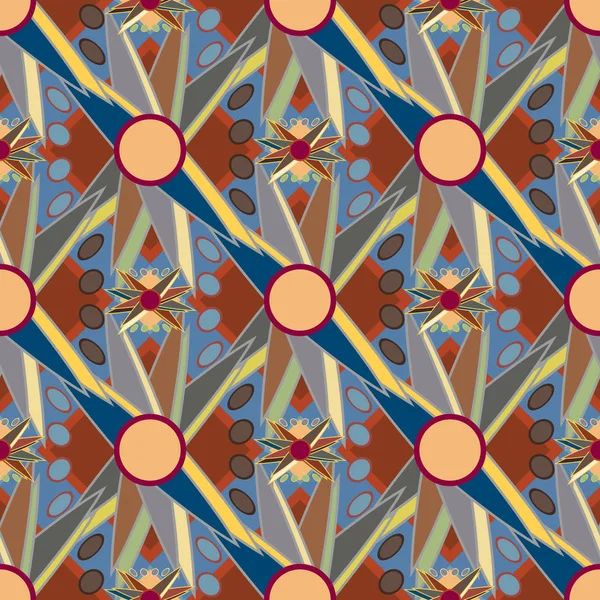Геометричний Багатобарвний Безшовний Візерунок Квітами Векторні Ілюстрації — стоковий вектор