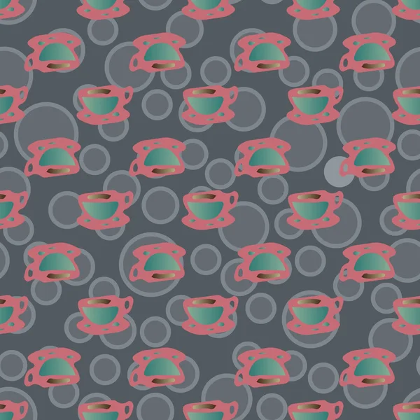 Cups Coffee Tea Dots Background Seamless Pattern — Stock Vector