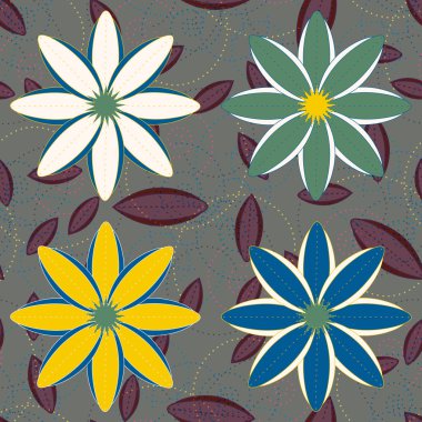 Çiçekler, vektör çizim ile çok renkli geometrik seamless modeli 