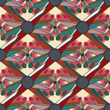 Çiçekler, vektör çizim ile çok renkli geometrik seamless modeli 