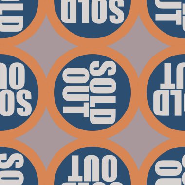 Satılan dışarı Dikişsiz desen metinle. Pop sanat tasarım ve renk doku ile yuvarlak başlık içinde alt yazı. Bir arka plan üzerinde etiket.