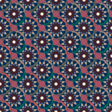 Çiçekler, vektör çizim ile çok renkli geometrik seamless modeli 